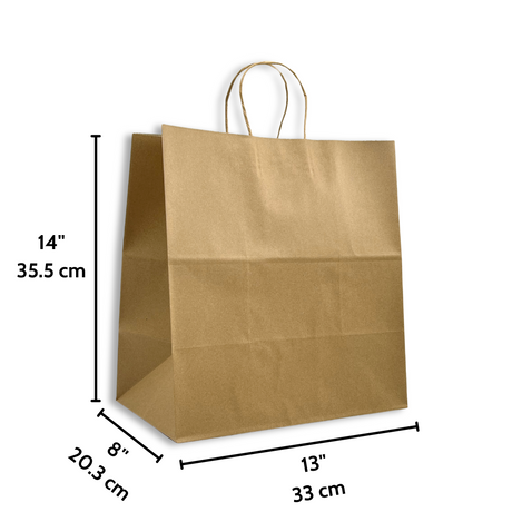 HD-13814 | 100% Recycled Paper Kraft Bag W/ Twisted Handle | 13x7x14" - size