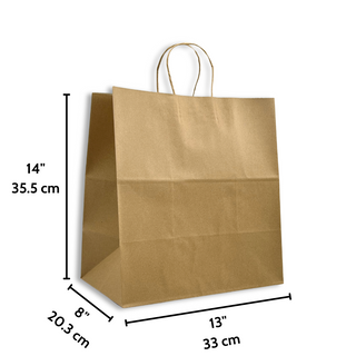 HD-13814 | 100% Recycled Paper Kraft Bag W/ Twisted Handle | 13x7x14