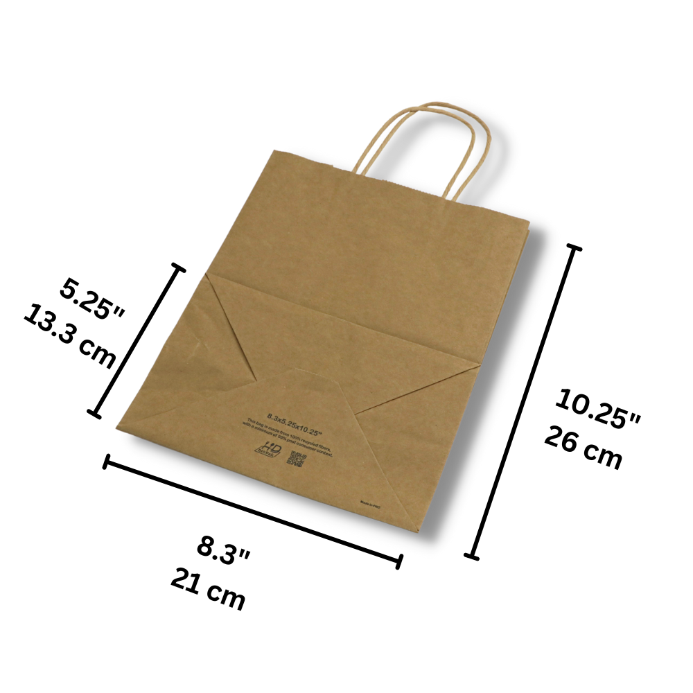 HD-8510 | 100% Recycled Paper Kraft Bag W/ Twisted Handle | 8.3x5.25x10.25" - size