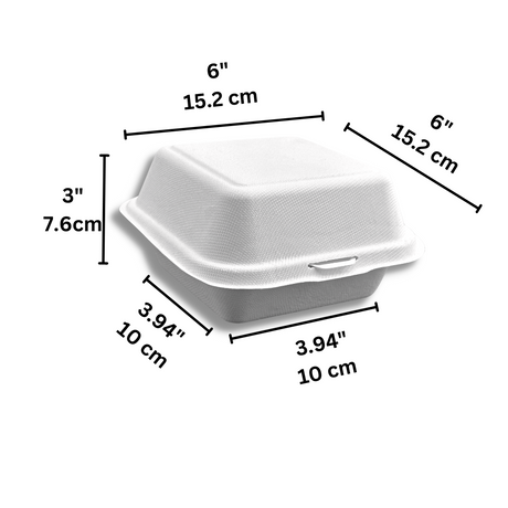 HD-CCS6-1 | Eco-friendly Sugarcane Square Clamshell Food Container | 6x6x3" - Size