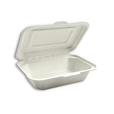 HD-CCS600 | Sugarcane Rectangular Clamshell Food Container | 6.89x4.65x2.17" - open