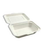 HD-CCS600 | Sugarcane Rectangular Clamshell Food Container | 6.89x4.65x2.17" - open wide
