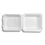 HD-CCS8-1 | 34oz Eco-friendly Sugarcane Rectangular Clamshell Food Container | 8.66x7.9x3" - open