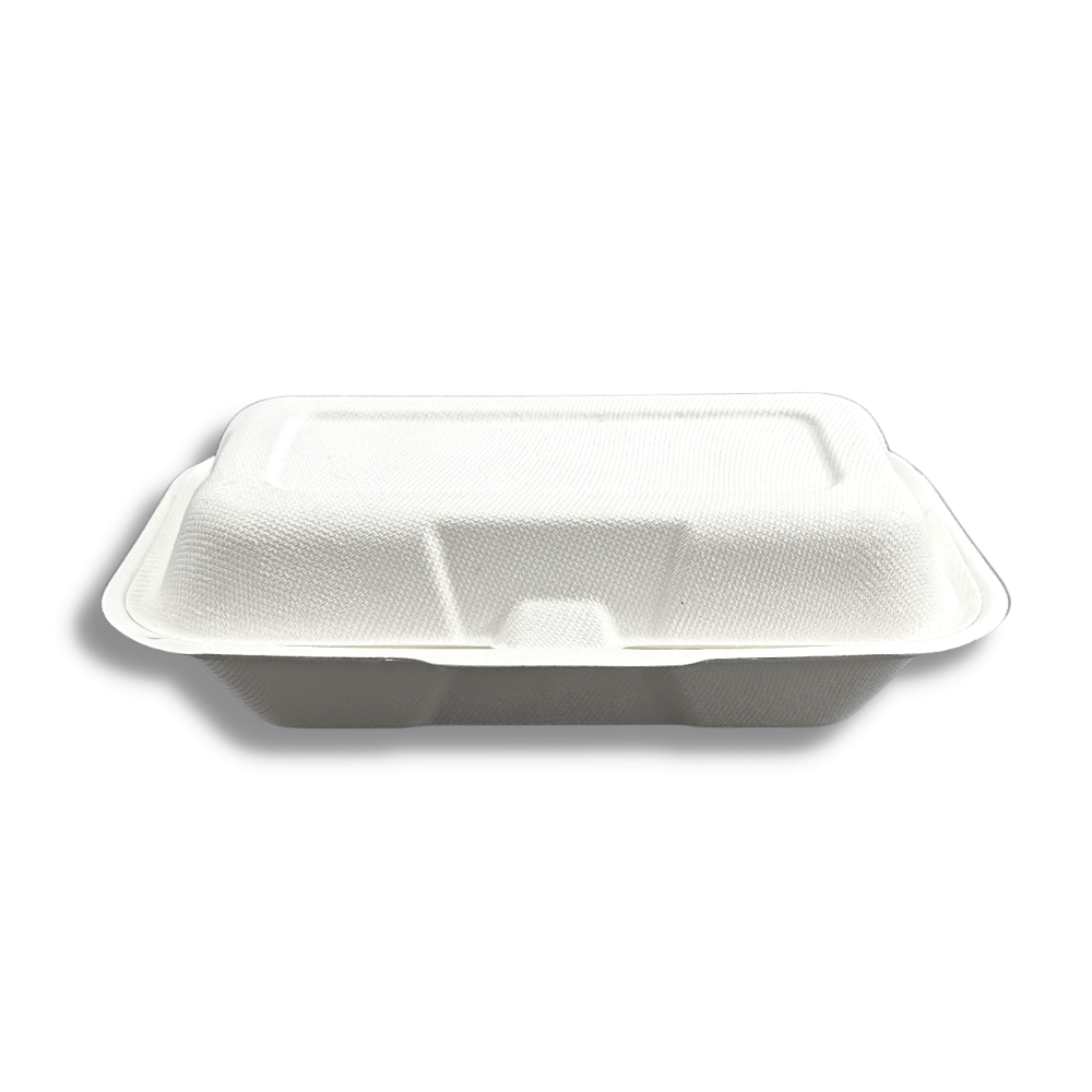 HD-CCS95 | Sugarcane Rectangular Clamshell Food Container | 7.87x4.13x2.56" - front