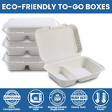 HD-CCS96-2 | 32oz Eco-friendly Sugarcane Rectangular Clamshell Food Container | 9x6x2.6" | 2 Compartment - Feature