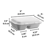 HD-CCS96-2 | 32oz Eco-friendly Sugarcane Rectangular Clamshell Food Container | 9x6x2.6" | 2 Compartment - size