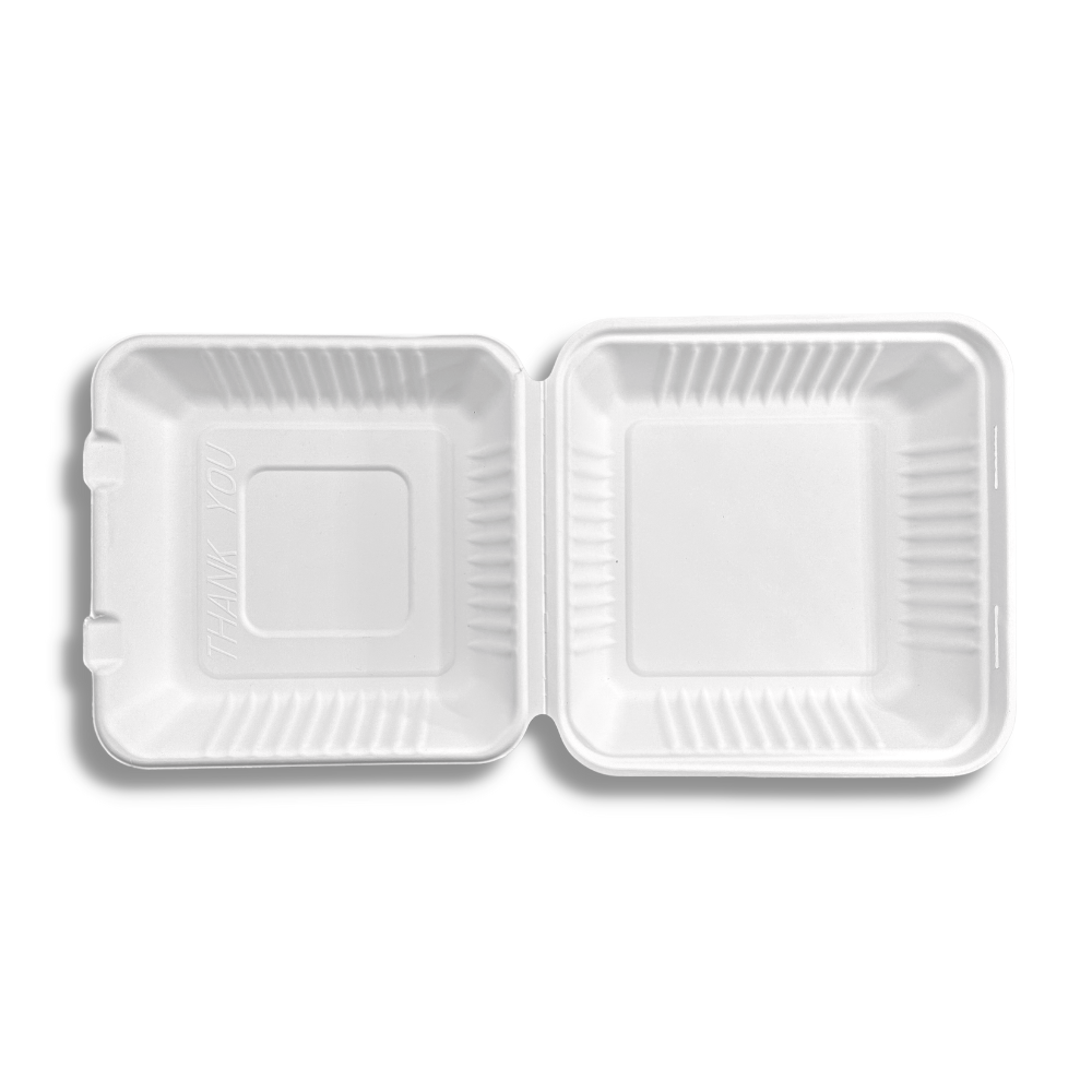 HD-CCS9 | Eco-friendly Sugarcane Square Hinged Food Container | 9x9x3" - 200 Pcs-inside