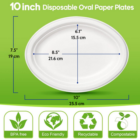 HD-COP10 | 10" Sugarcane White Oval Plate - size