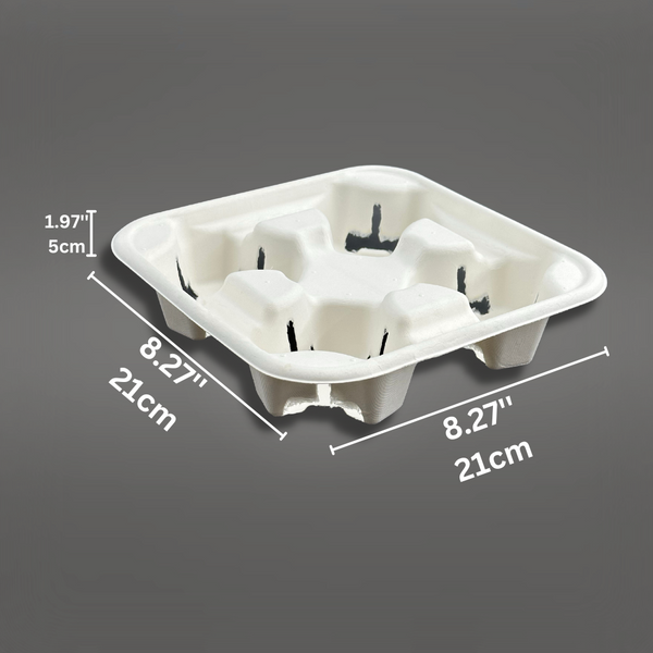 HD-CSC-C4 | Eco-friendly White Paper 4 Cup Tray Holder - 400 pcs-size