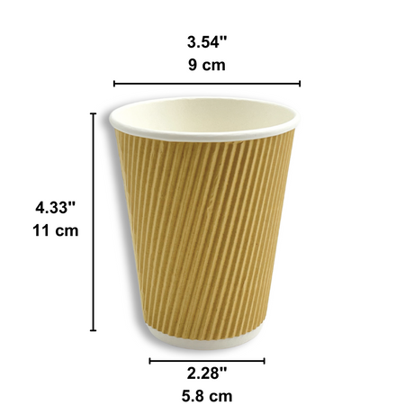HD 12oz Kraft Ripple Wall Paper Hot Cup | 90mm Top - size