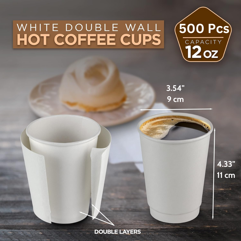 HD 12oz White Double Wall Insulated To Go Coffee Paper Cup - 500 Pcs ...