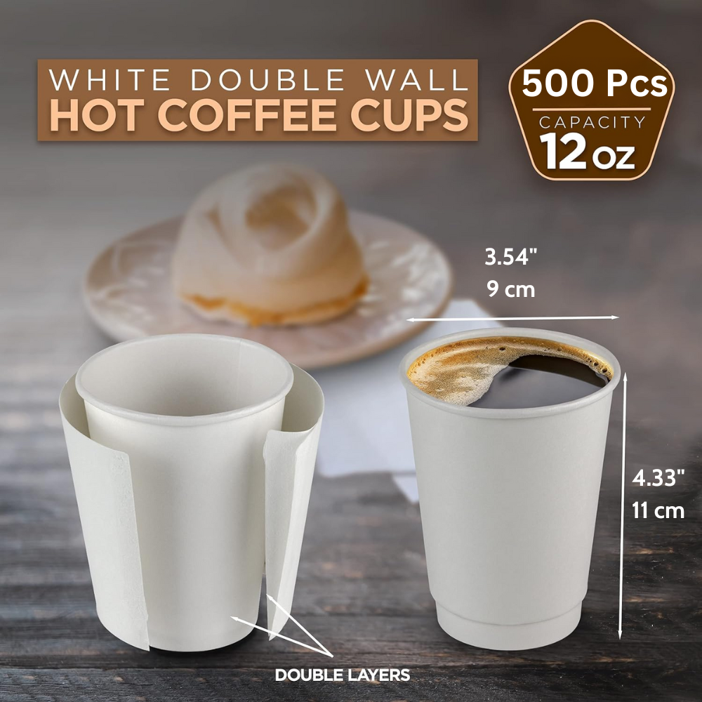 Packnwood Double Wall Compostable Paper Cups - 12 oz - Dia: 3.5 H