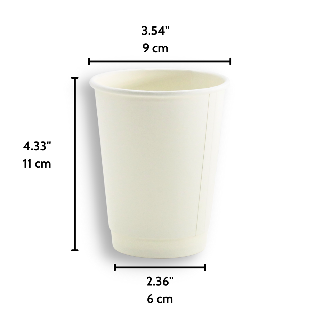 HD 12oz White Double Wall Paper Cup | 90mm Top - 500 Pcs