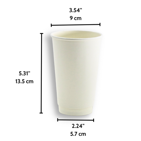 HD 16oz White Double Wall Paper Cup - size