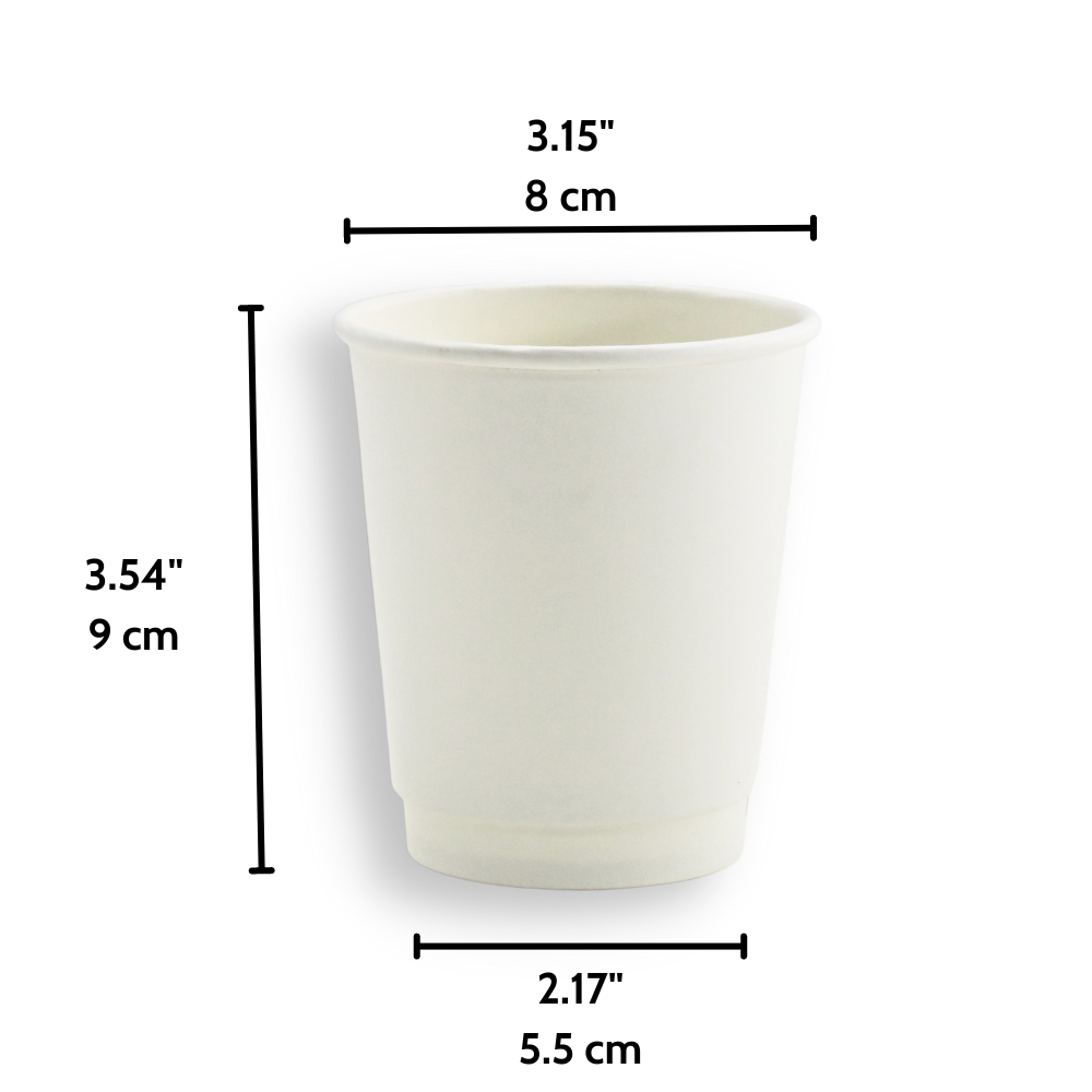HD 8oz White Double Wall Paper Cup | 80mm Top - 500 Pcs