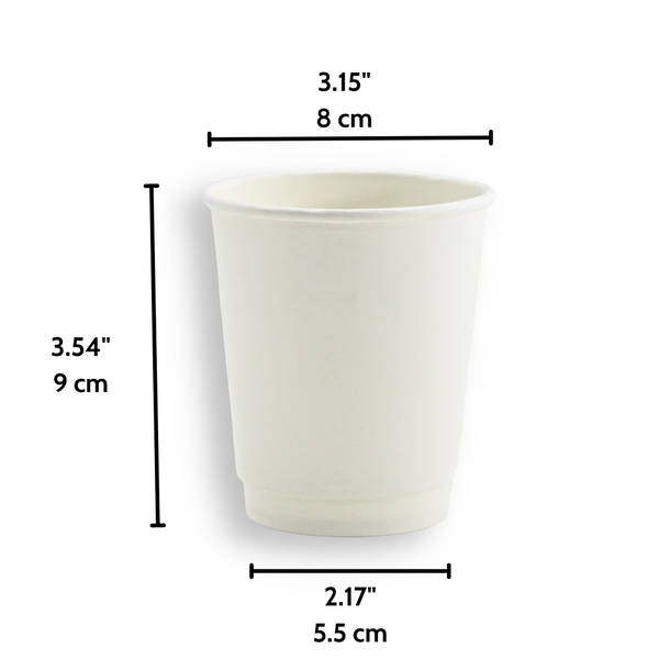 HD 8oz White Double Wall Paper Cup - size