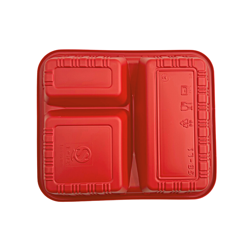 HT107 Base | PP Red Rectangular Bento Box | 3 Compartment (Base Only ...