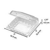 J027  Clear Square Hinged Container  5x5x1.77 - Size