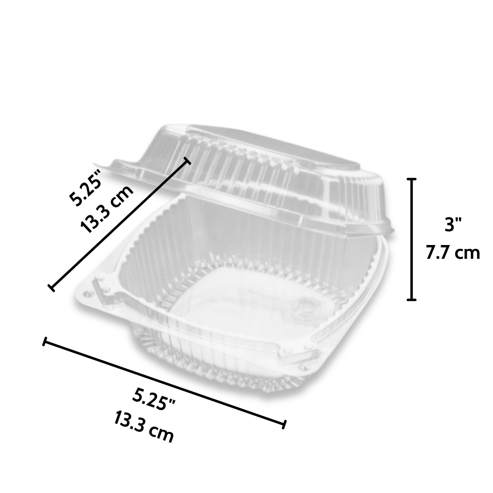 J038 PET Clear Plastic Square Hinged Container 5 25x5 25x3 500 Pcs j038-pet-clear-plastic-square-hinged-container-5-25x5-25x3-500-pcs
