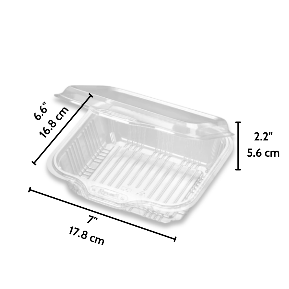 J041 Clear Rectangular Hinged Container  7x6.6x2.2 - Size