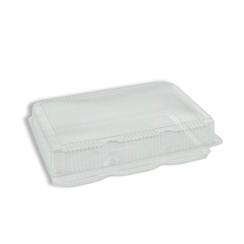 J051 | Clear Rectangular Hinged Container | 12.2x8.58x2.95" - close