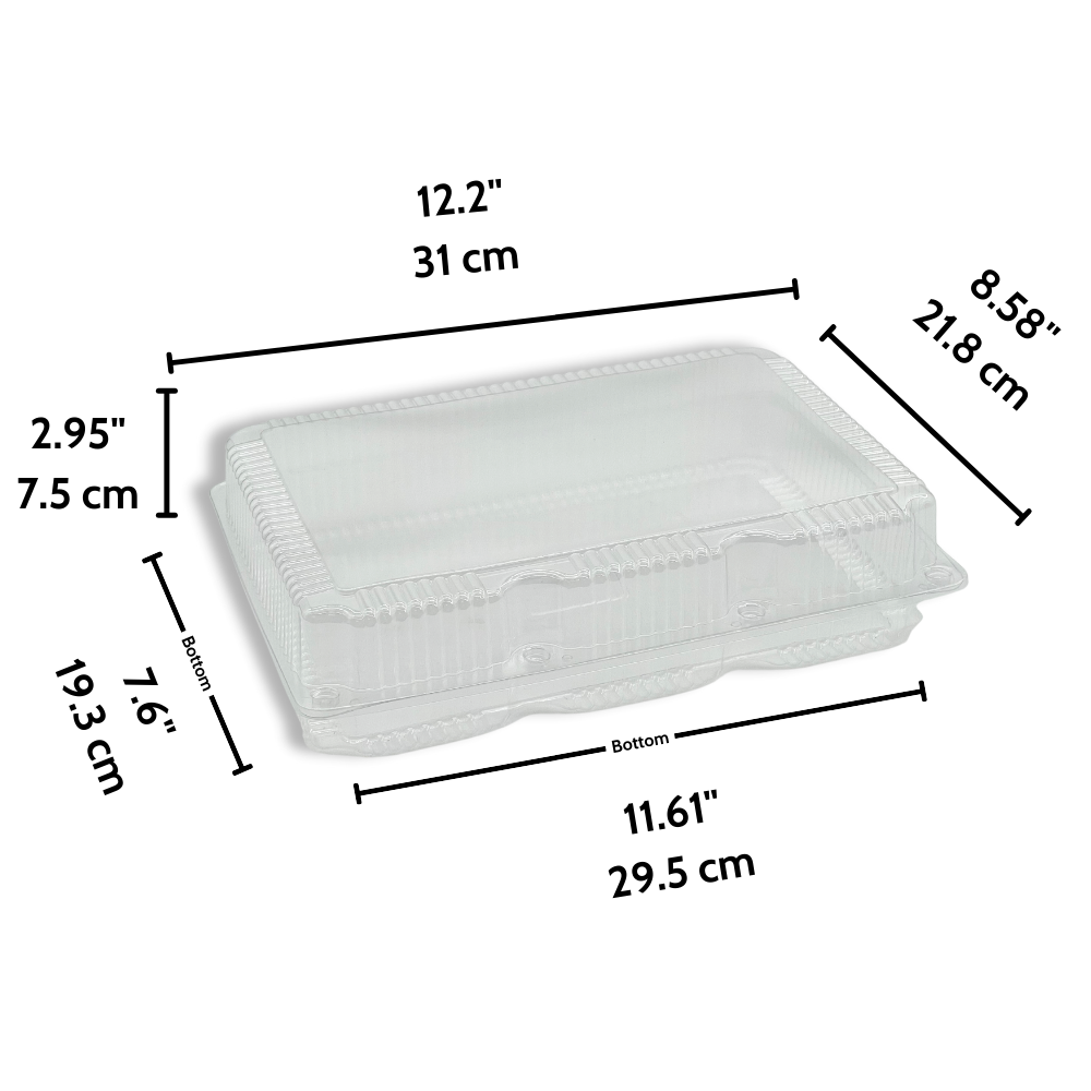 J051 | Clear Rectangular Hinged Container | 12.2x8.58x2.95" -size