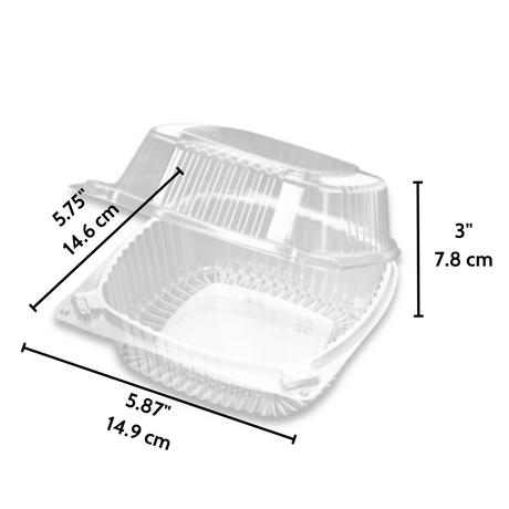 J048 PET  Clear Rectangular Hinged Container  5.87x5.75x3 - Size