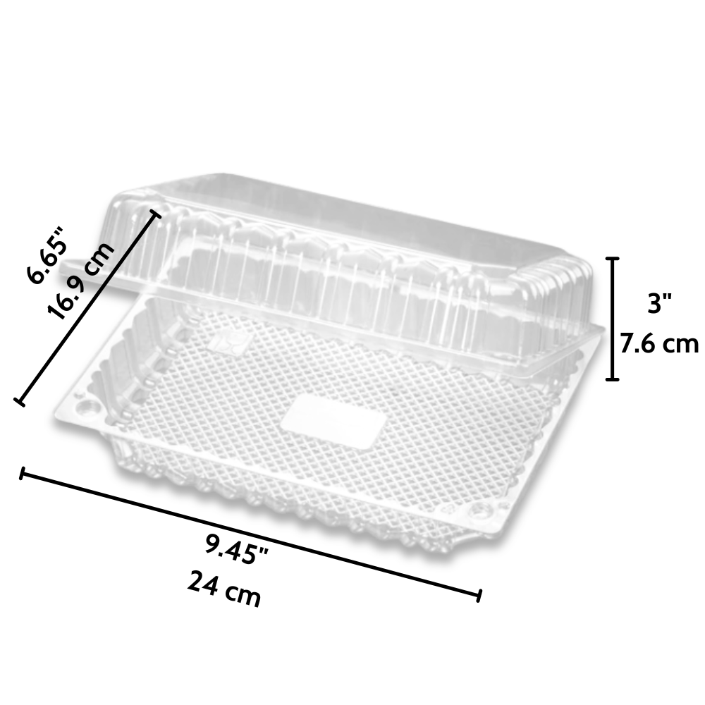 J052  Clear Rectangular Hinged Container  9.45x6.65x3 - Size