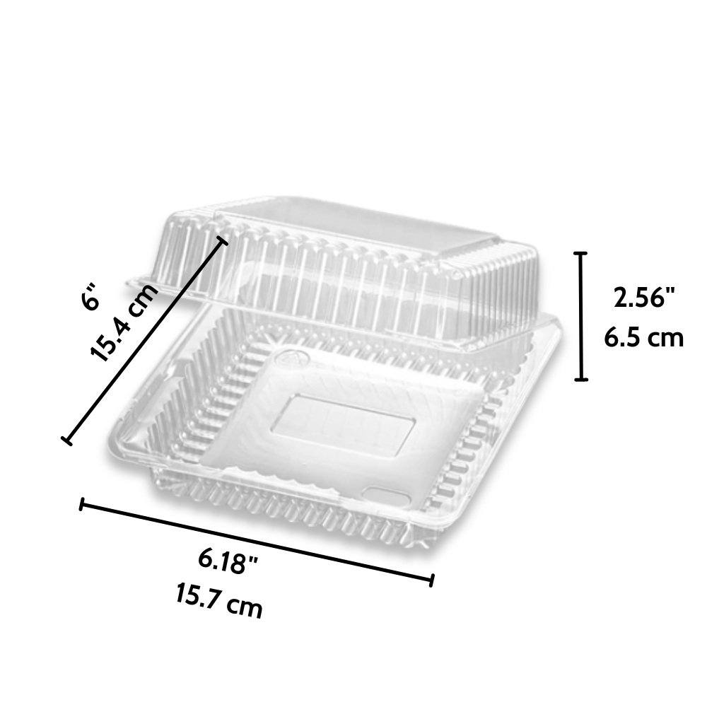 J139 | PET Clear Rectangular Hinged Container | 6.18x6x2.56" - size