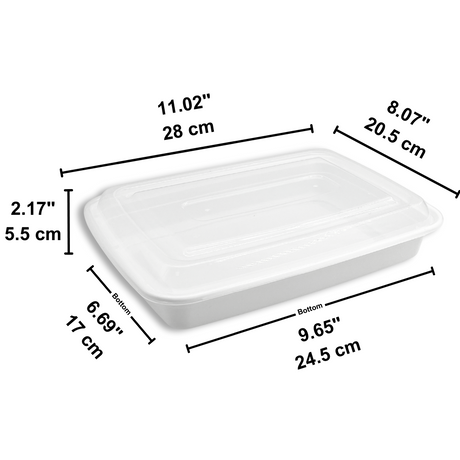JF-58 | 58oz Microwaveable PP White Rectangular Container W/ Lid - 150 Sets