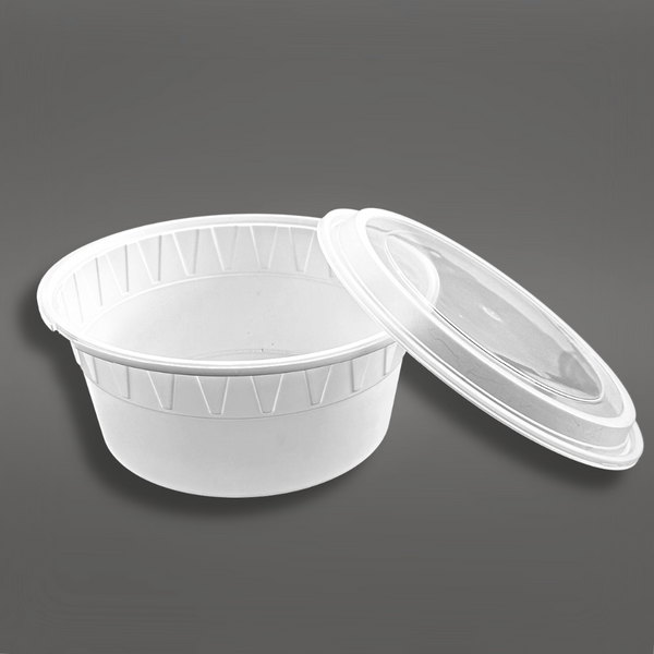 JY-92 | 120oz Microwaveable PP White Round Bowl W/ Clear Lid - open