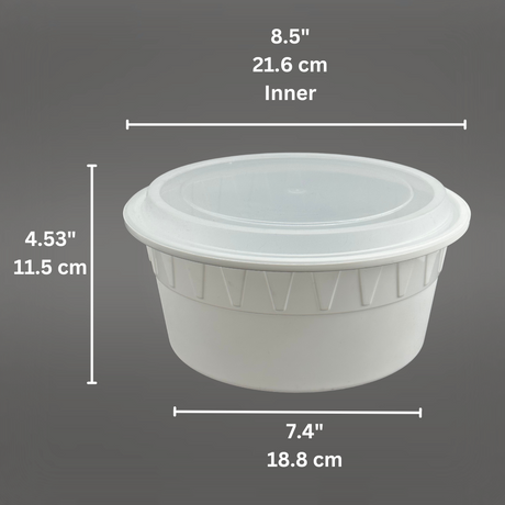 JY-92 | 120oz Microwaveable PP White Round Bowl W/ Clear Lid - SIZE