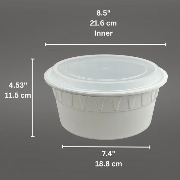 JY-92 | 120oz Microwaveable PP White Round Bowl W/ Clear Lid - SIZE