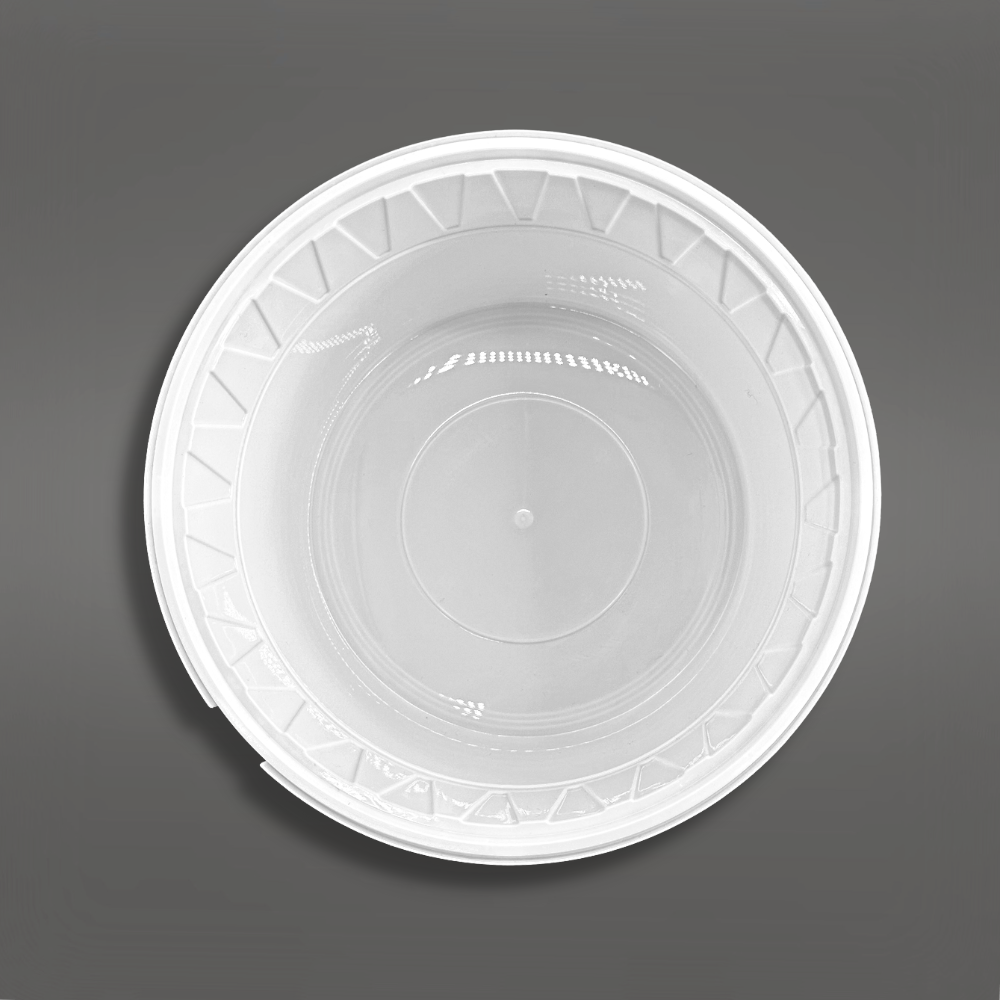 JY-92 | 120oz Microwaveable PP White Round Bowl W/ Clear Lid - top