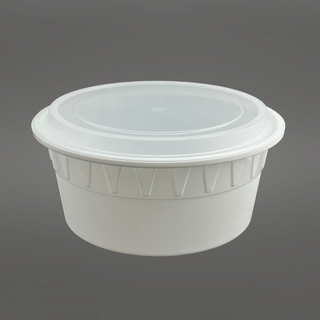 JY-92 | 120oz Microwaveable PP White Round Bowl W/ Clear Lid - 100 Sets
