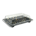 KW-0002 | Black Maple Pattern Sushi Tray W/ Clear Lid | 8.66x6.3x1.5