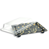 KW-0002 | Black Maple Pattern Sushi Tray W/ Clear Lid | 8.66x6.3x1.5" - open