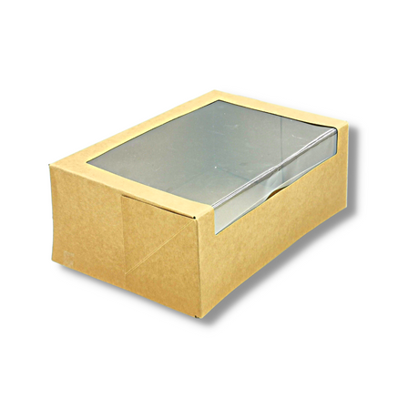 Kraft Rectangular Cake Paper Box W/ Window | 9x6x3.5" - 100 Pcs