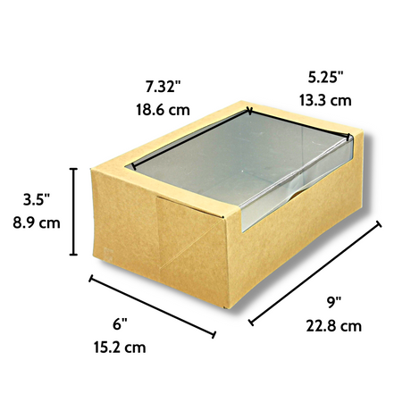 Kraft Rectangular Cake Paper Box W/ Window | 9x6x3.5" - size