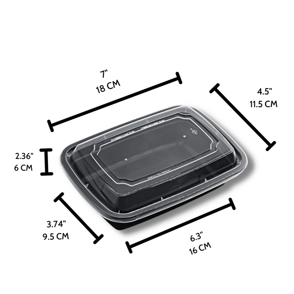 LR-24 | 24oz Microwaveable PP Black Rectangular Container W/ Lid - Size