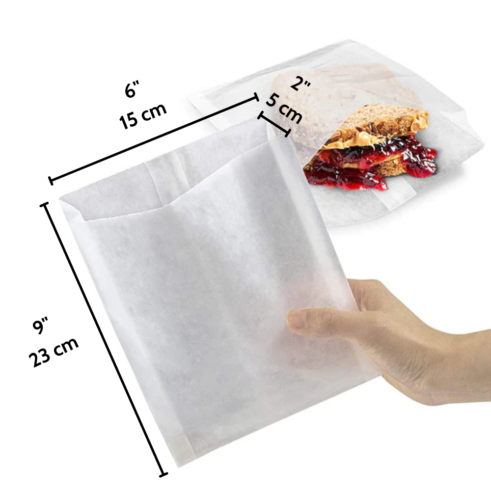 MCN320301 Greaseproof White Paper Gusseted Sandwich Bag  6x2x9 - Size