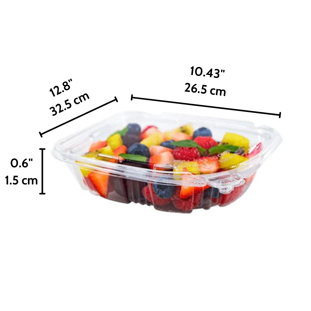 PL08  8oz PET Clear Rectangular Hinged Safety Lock Salad Container - Size