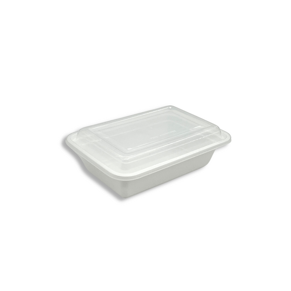 RE-24 | HD 24oz Microwaveable PP White Rectangular Container W/ Lid - 150 Sets