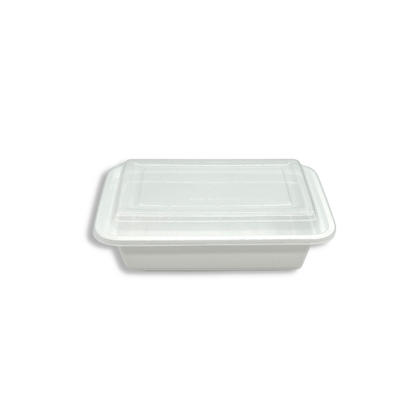 RE-24 | HD 24oz Microwaveable PP White Rectangular Container W/ Lid - front