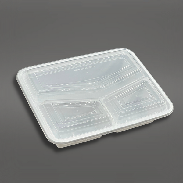 RE-342 (w/Regular) White 3 Compt. Rect. Plastic Container -150 Sets-diagonal