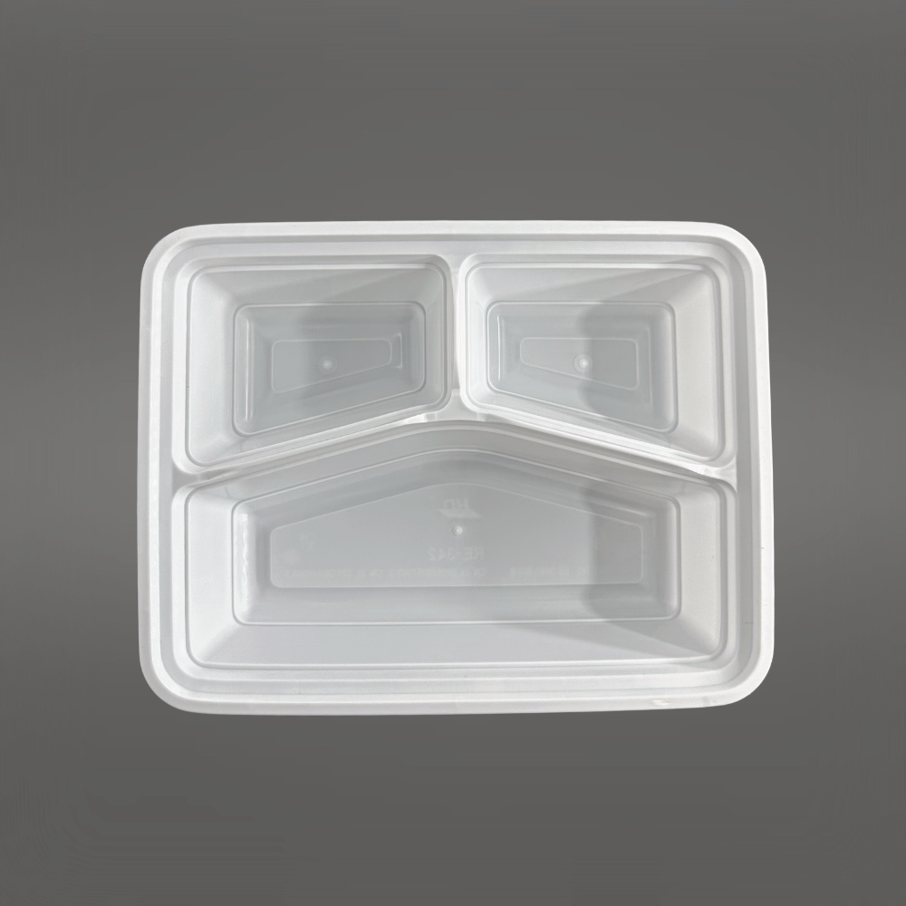 RE-342 (w/Regular) White 3 Compt. Rect. Plastic Container -150 Sets-inside