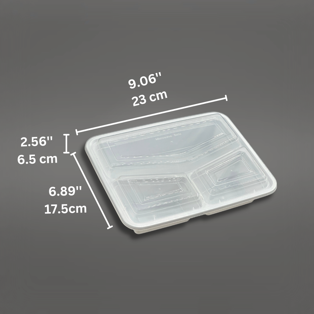 RE-342 (w/Regular) White 3 Compt. Rect. Plastic Container -150 Sets-outsidesize