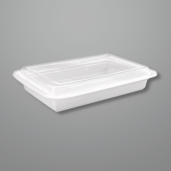 RE-58 | HD 58oz Microwaveable PP White Rectangular Container W/ Lid - 150 Sets