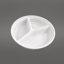 RO-348 White Base | HD 48oz Microwaveable PP White Round Food Container | 3 Compartment (Base Only) - 150 Sets