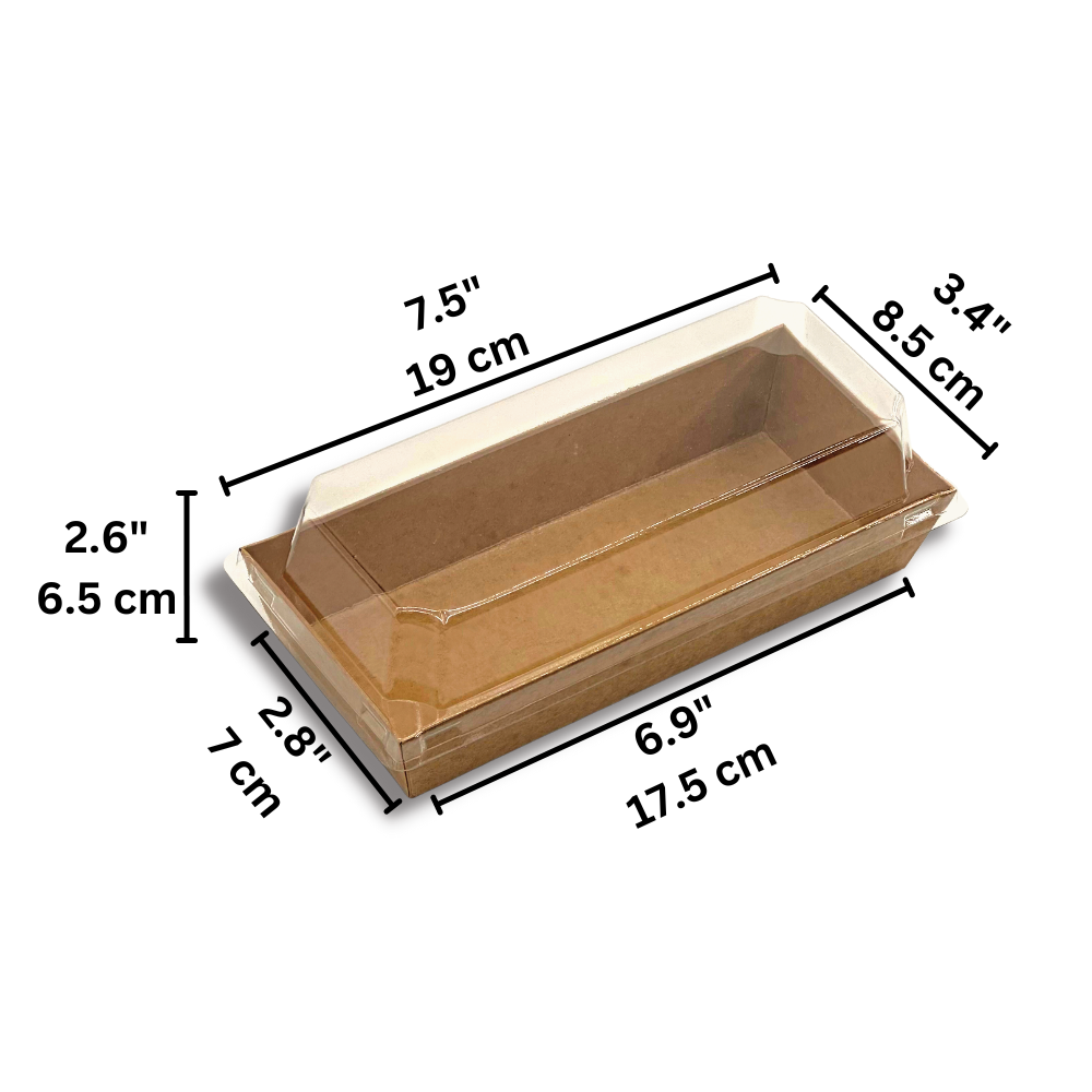 Cake Box Rectangular Paper Rectangular Kraft Paper Cake Box W/ PET Lid | 7.5x3.4x2.6